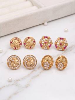 Gahan - Gold-Plated Stud Earrings Set with CZ Stones and Elegant Designs for Women (Pair of 4)