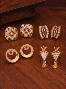Gahan - Gold-Plated Stud Earrings Set with CZ Stones and Elegant Designs for Women (Pair of 4)