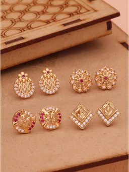 Gahan - Gold-Plated Stud Earrings Set with CZ Stones and Elegant Designs for Women (Pair of 4)