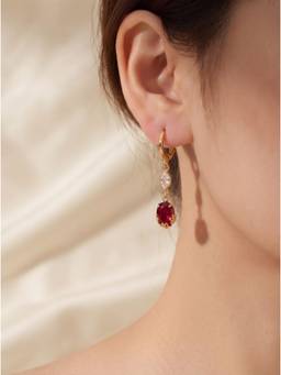 Gahan - Women’s Gold-Plated Maroon Teardrop Crystal Drop Earrings with Floral Design