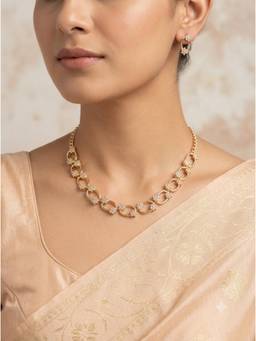 Gahan - Gold Link Chain Necklace & Matching Floral Crystal Hoop Earrings Jewellery Set for Women