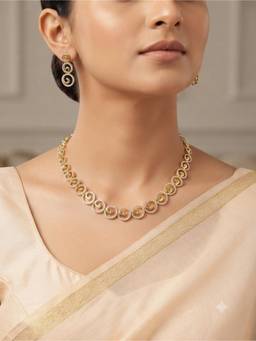 Gahan - Elegant Gold Spiral Link Necklace with Crystal Spiral Drop Earrings for Women