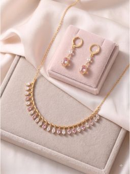Gahan - Gold-Plated Baby pink Stone Necklace with Matching Drop Earrings Set for Women