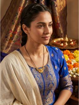 Gahan - Gold-Plated Black Beaded Mangalsutra Designer Pendant for Women