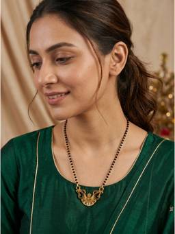 Gahan - Gold-Plated Black Beaded Mangalsutra Designer Pendant for Women
