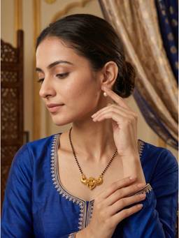Gahan - Gold-Plated Black Beaded Mangalsutra Designer Pendant for Women