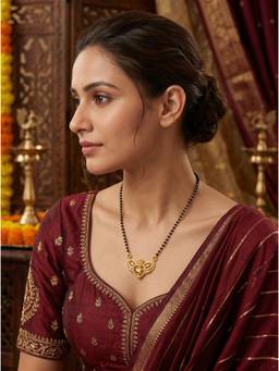 Gahan - Gold-Plated Black Beaded Mangalsutra Designer Pendant for Women
