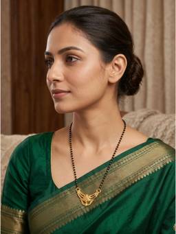Gahan - Gold-Plated Black Beaded Mangalsutra Designer Pendant for Women