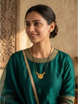 Gahan - Gold-Plated Black Beaded Mangalsutra Designer Pendant for Women