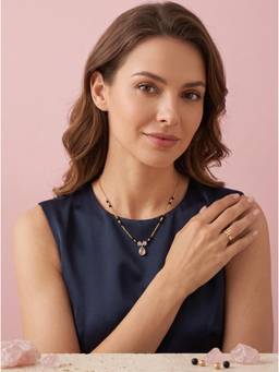Gahan - Gold-Plated Pink Beaded Pink Stone Teardrop Pendant and D Letter Ring for Women