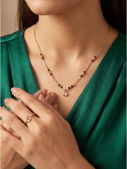 Gahan - Gold-Plated Pink Beaded Pink Stone Teardrop Pendant and S Letter Ring for Women