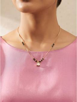 Gahan - Gold-Plated Black Beaded Designer Crystal Pendant Mangalsutra for Women