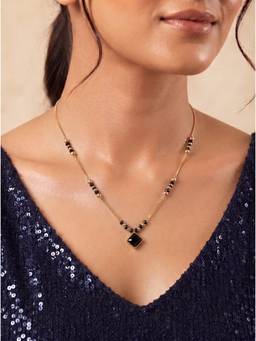 Gahan - Gold-Plated Black Beaded Designer Crystal Pendant Mangalsutra for Women