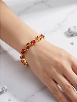 Gahan - Women’s Gold-Plated Red Floral Leaf Design Adjustable Bracelet