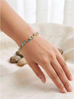 Gahan - Women’s Gold-Plated Sky blue Floral Leaf Design Adjustable Bracelet