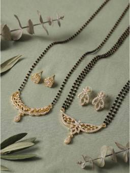 Gahan - Gold-Plated Black Beaded Mangalsutra Necklace with Earrings for Women