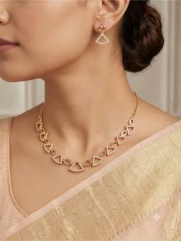 Gahan - Elegant Gold Triangle Link Necklace Set with Crystal Geometric Matching Drop Earrings