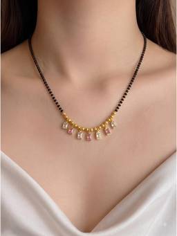 Gahan - Elegant Gold Plated White Beaded Mangalsutra Teardrop Charms & Designer Pendant