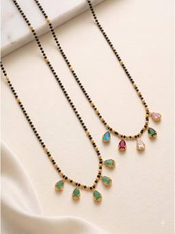Gahan - Gold-Plated Multi-Color Beaded Necklace Mangalsutra (Pack Of 2)