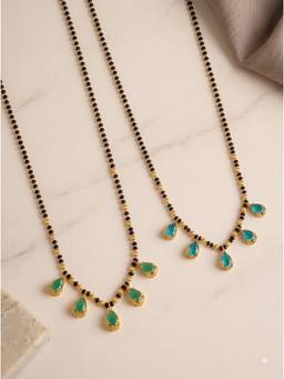 Gahan - Gold-Plated Green Beaded Necklace Mangalsutra (Pack Of 2)