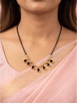 Gahan - Elegant Gold Plated Black Beaded Mangalsutra Teardrop Charms & Designer Pendant