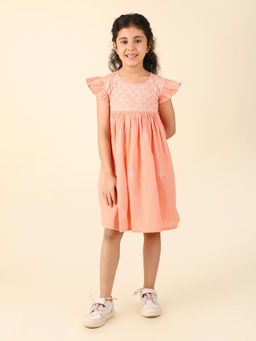 Fabindia - Peach Cotton Chikankari Dress