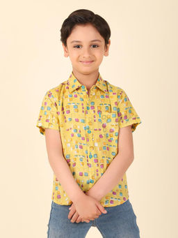 Fabindia - Yellow Cotton Hand Block Printed Shirt