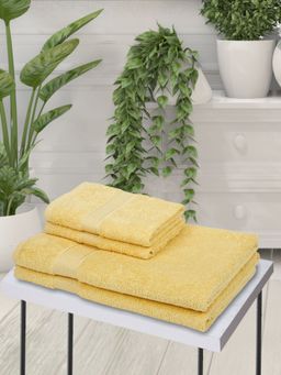 KOPA - 4Pc Quick Dry 100% Cotton Soft Terry Towel -2Pc Bath, 2Pc Hand D'Ross Solid-Yellow