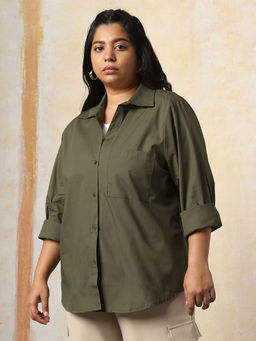 High Star - Freeform by High Star Women Oversized Fit Opaque Casual Cotton Shirt