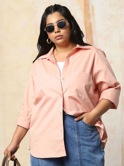 High Star - Freeform by High Star Women Oversized Fit Opaque Casual Cotton Shirt