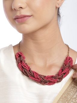 RICHEERA - Multicolor Pink and Brown Beaded Statement Necklace