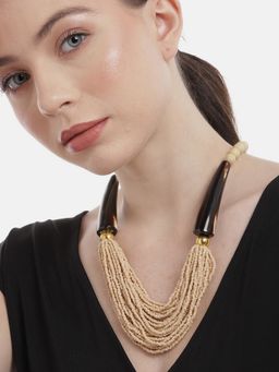 RICHEERA - Beige Beaded Layered Necklace