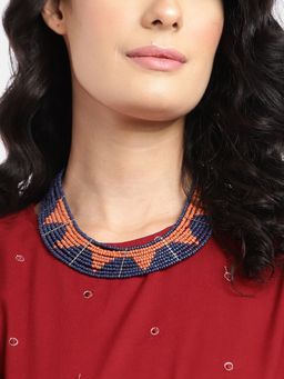 RICHEERA - Silver-Plated Blue Artificial Beads Layered Necklace