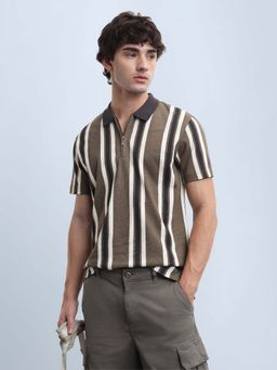 Flying Machine - Men's Vertical Striped Regular Fit Polo T-Shirt