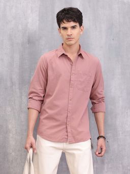 WROGN - Solid Cotton Full Sleeve Shirt-Pink