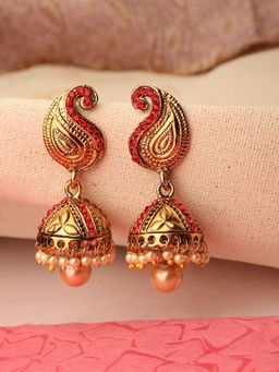 Anika's Creations - Traditional Partywear Red Jhumki Earrings