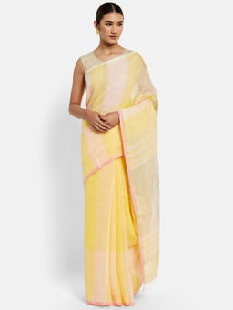 Fabindia - Linen Woven Loom Sari without Blouse