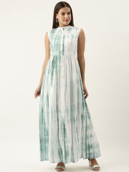 Ethnovog - Ready To Wear Green Tie N Dye Gathered Flare Dress