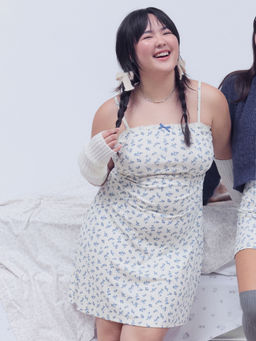 Cider - Jersey Square Neck Floral Bowknot Lace Mini Dress Curve & Plus