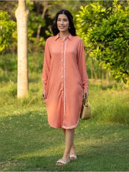 Gharana India - Luxury Rayon Blush Red Chikankari Long Shirt