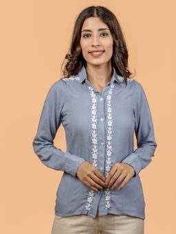 Gharana India - Rayon Grey Coloured Chikankari Shirt