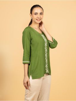 Gharana India - Luxury Rayon Green Chikankari Top