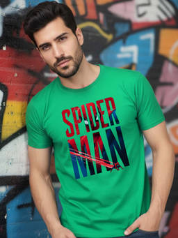 Greylongg - Men's Green Polyester Casual Graphic T-Shirt