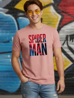 Greylongg - Men's Pink Polyester Casual Graphic T-Shirt