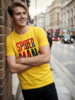 Greylongg - Men's Yellow Polyester Casual Graphic T-Shirt