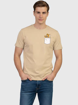 Greylongg - Men's Peach Polyester Casual Graphic T-Shirt
