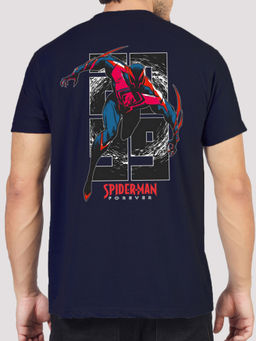 Greylongg - Men's Navy Blue Polyester Casual Graphic T-Shirt