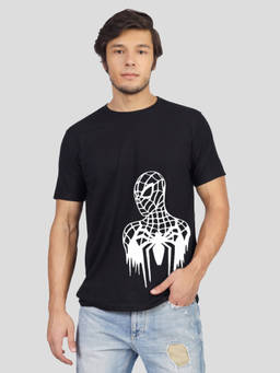 Greylongg - Men's Black Polyester Casual Graphic T-Shirt