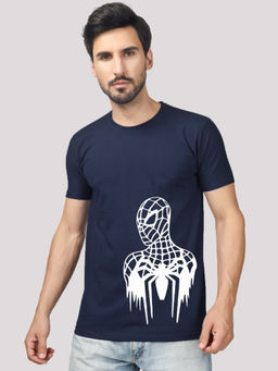 Greylongg - Men's Navy Blue Polyester Casual Graphic T-Shirt