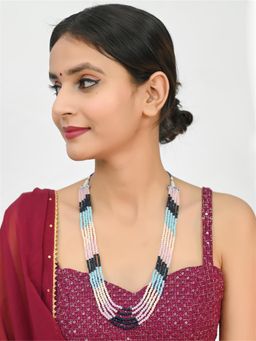 Ratnavali Jewels - Five Layer Cream Blue Colour Real Onyx Stone Beads Necklace